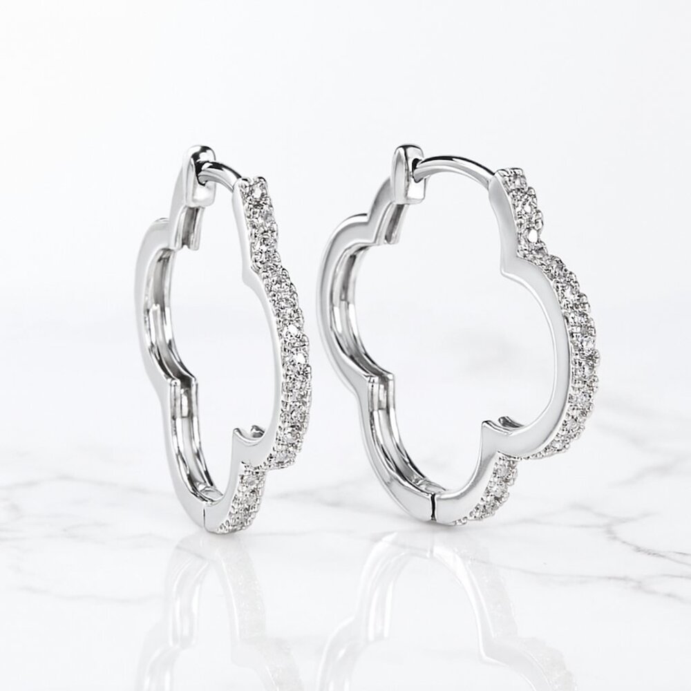 gold or silver “Essie” Pave Bling Clover Hoop Earrings - Picture 2 of 4